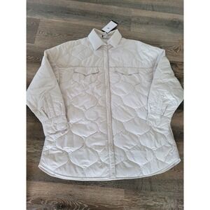 Nike Quilted Shirt Jacket Oversized Button Front Pockets‎ Beige Womens Large #20